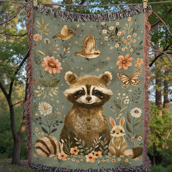 Woodland Raccoon Woven Blanket
