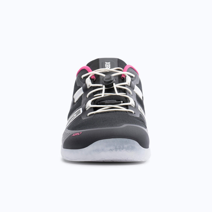 Xero Shoes XT Max Women Shoe in Black with White Quick Laces and with Toe Facing Front