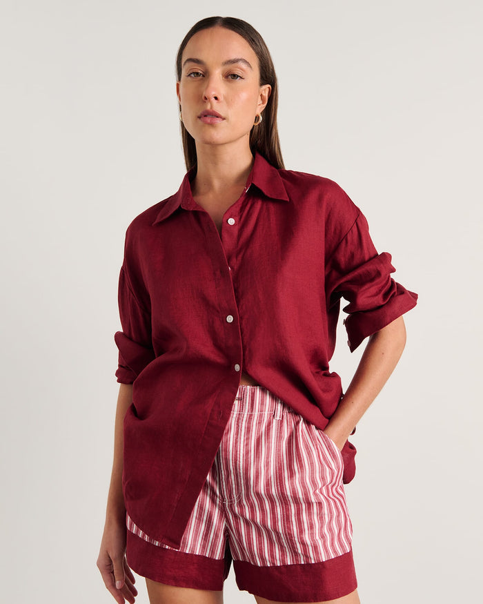 JAG zuri side tie shirt burgundy